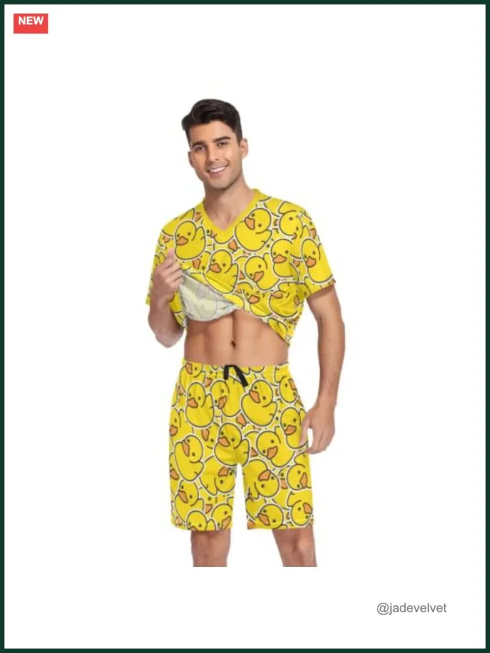 Men's Short Sleeve Pajama Set 2 Piece Summer Lounge Set V-Neck